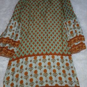 SHEIN Green and Orange Floral Dress